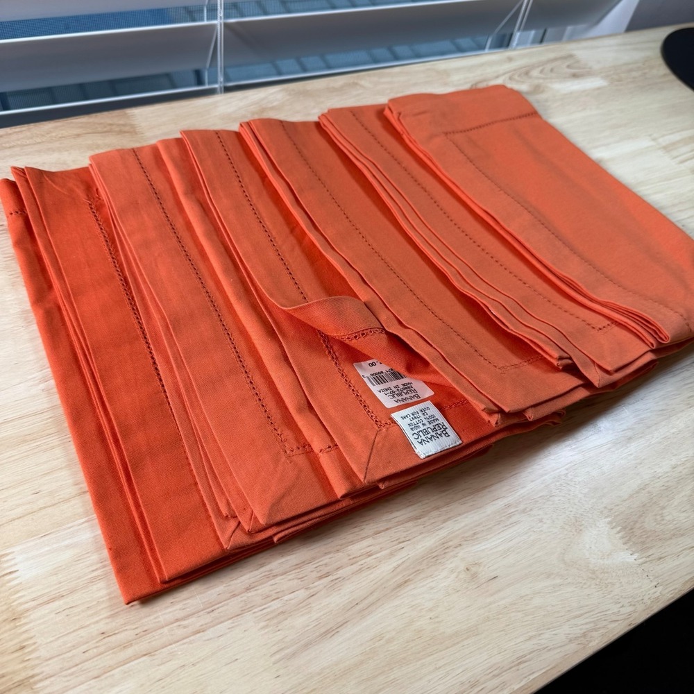 Banana Republic Bright Orange Hemstitch Dinnerware Table Napkins Cotton Set of 6